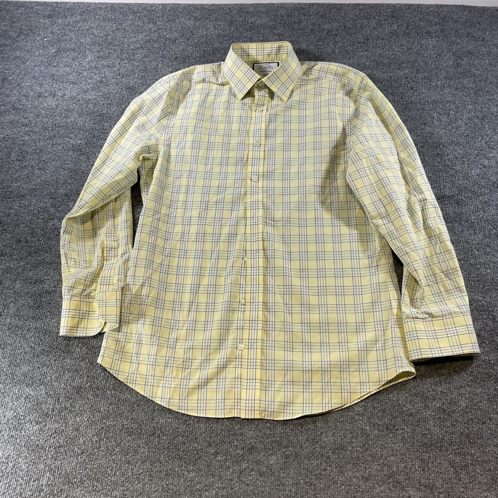 Charles Tyrwhitt Slim Fit Non-Iron Dress Shirt Yellow Blue Plaid 15.5 33 Mens